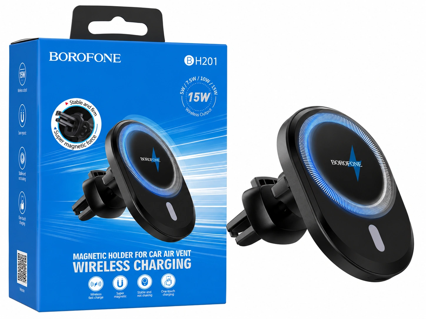 BOROFONE_H201_product هولدر مغناطیسی خودرو با شارژر بیسیم برند BOROFONE(مدل BH201) - تصویر 1