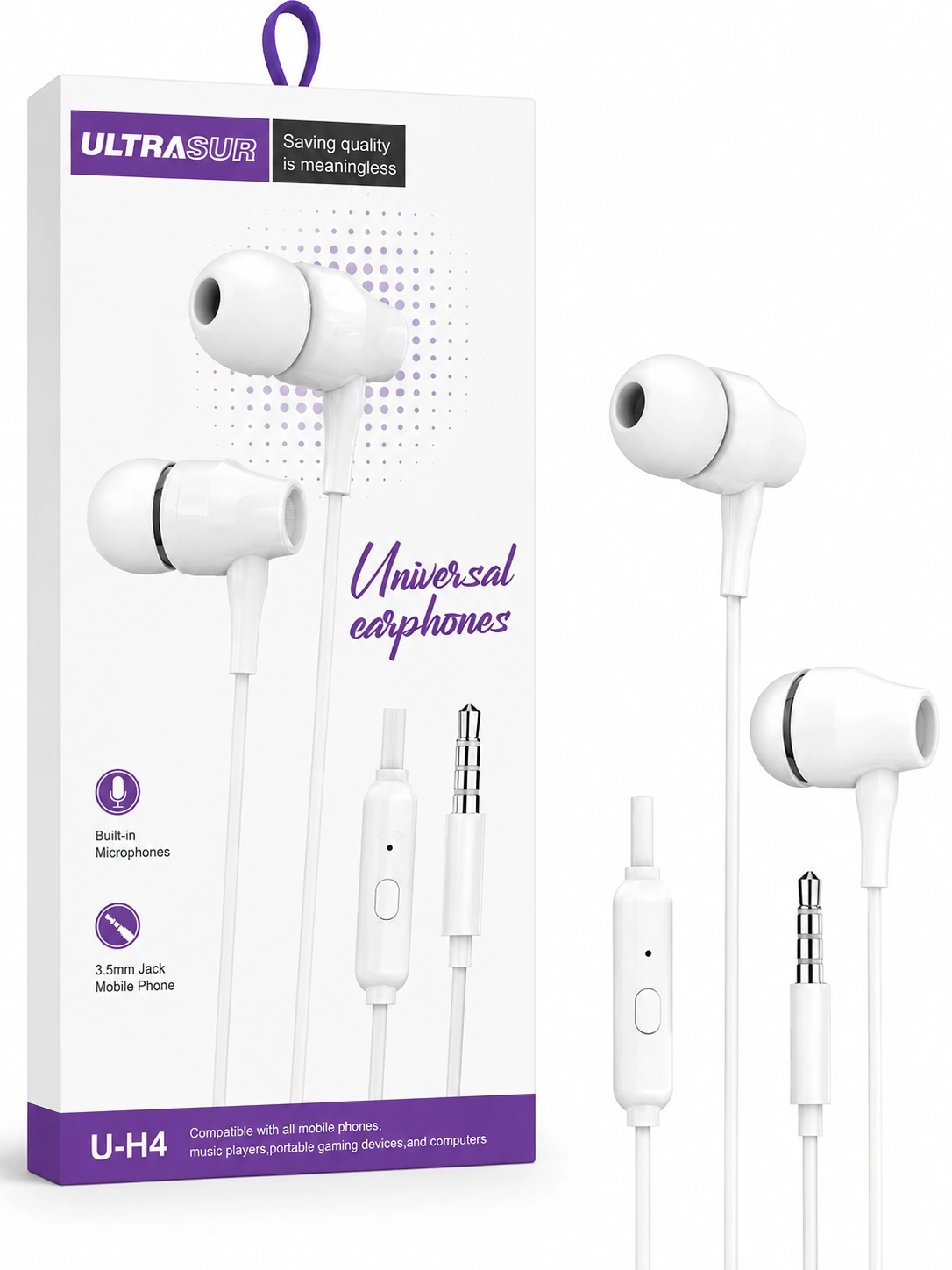 a_clean_product_packaging_and_earphones_studio_sho هندزفری سیمی برند ULTRASUR(مدل U-H4) - تصویر 1